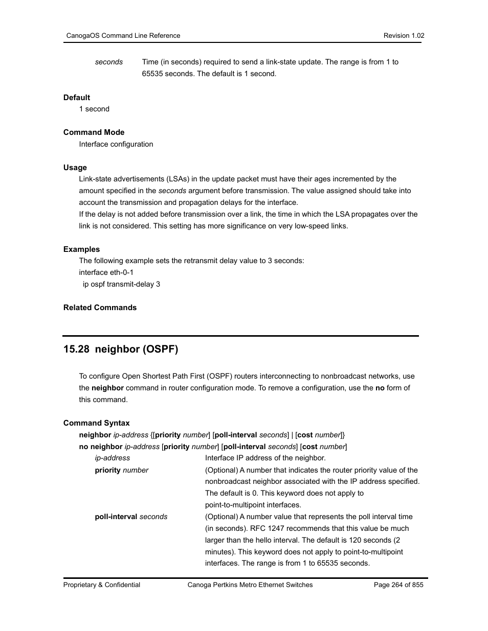 28 neighbor (ospf) | CANOGA PERKINS CanogaOS Command Reference User Manual | Page 264 / 855
