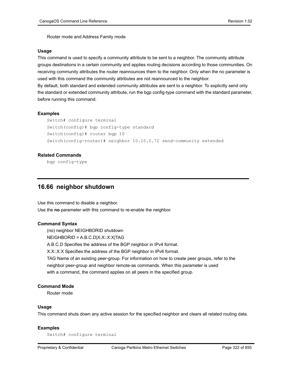 66 neighbor shutdown | CANOGA PERKINS CanogaOS Command Reference User Manual | Page 322 / 855