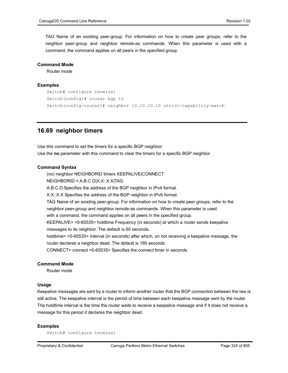 69 neighbor timers | CANOGA PERKINS CanogaOS Command Reference User Manual | Page 324 / 855