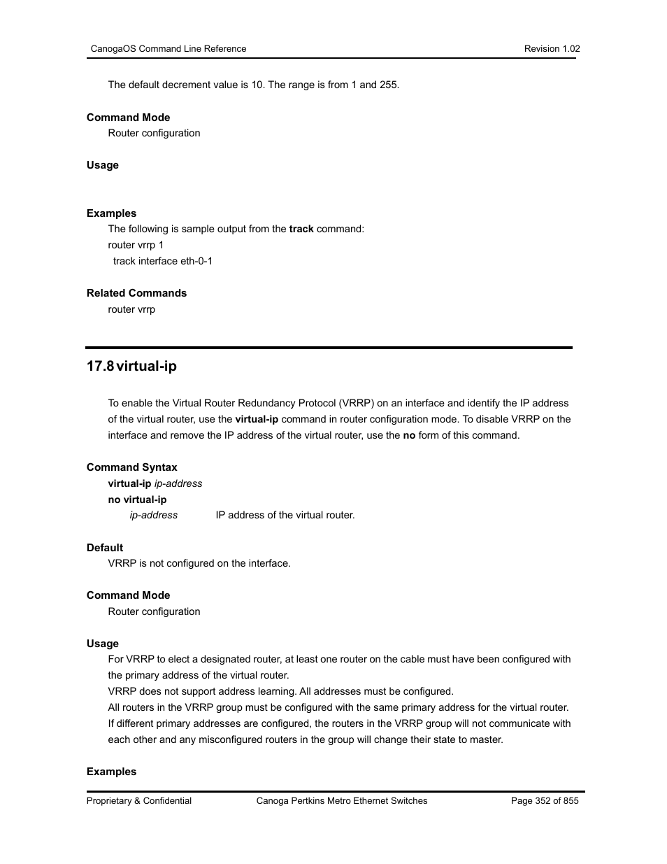 8 virtual-ip | CANOGA PERKINS CanogaOS Command Reference User Manual | Page 352 / 855