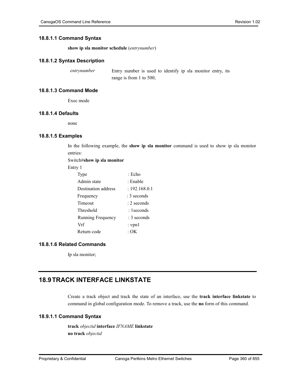 9 track interface linkstate | CANOGA PERKINS CanogaOS Command Reference User Manual | Page 360 / 855