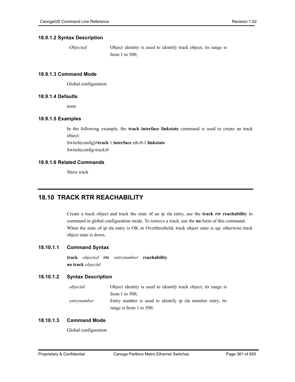 10 track rtr reachability | CANOGA PERKINS CanogaOS Command Reference User Manual | Page 361 / 855