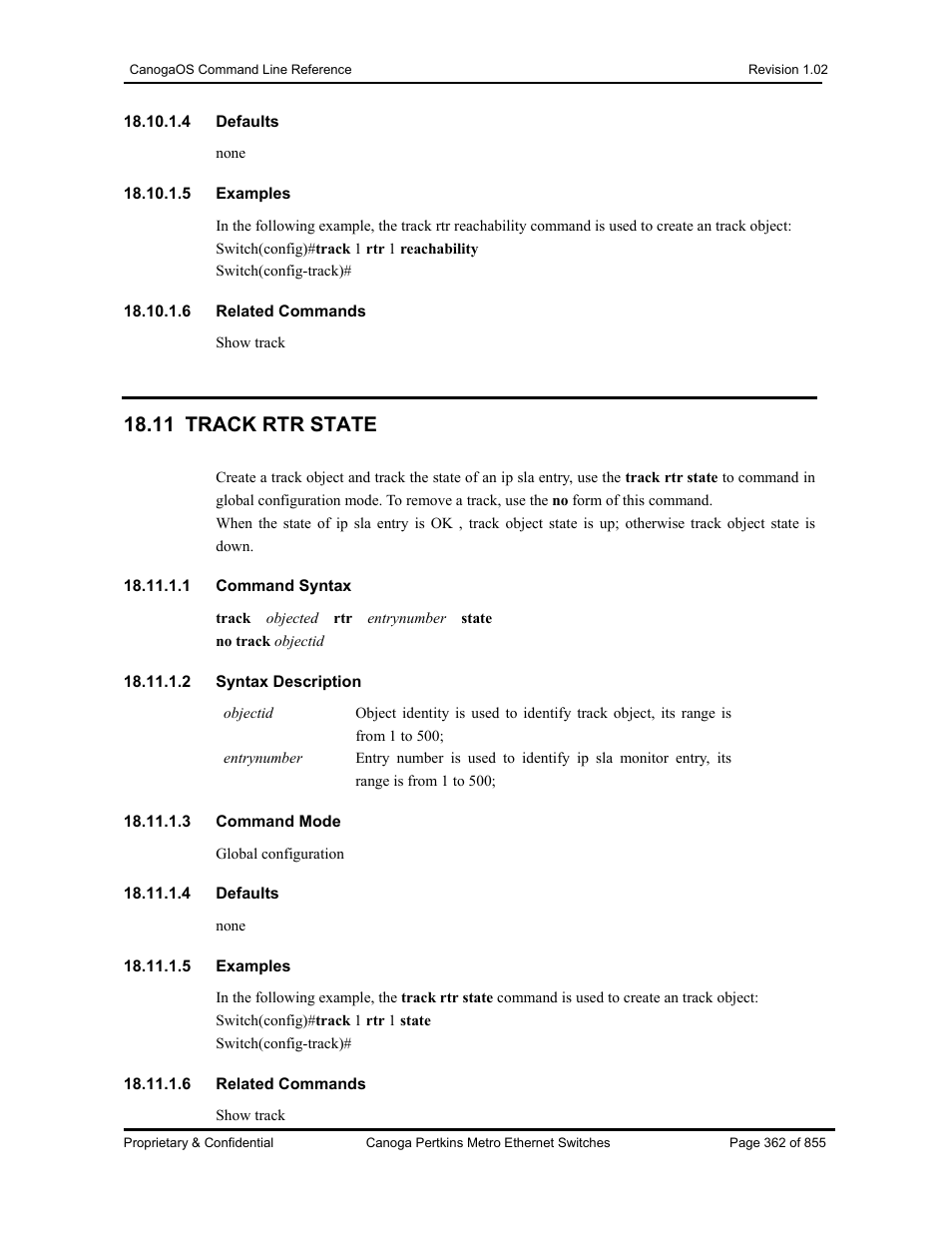 11 track rtr state | CANOGA PERKINS CanogaOS Command Reference User Manual | Page 362 / 855