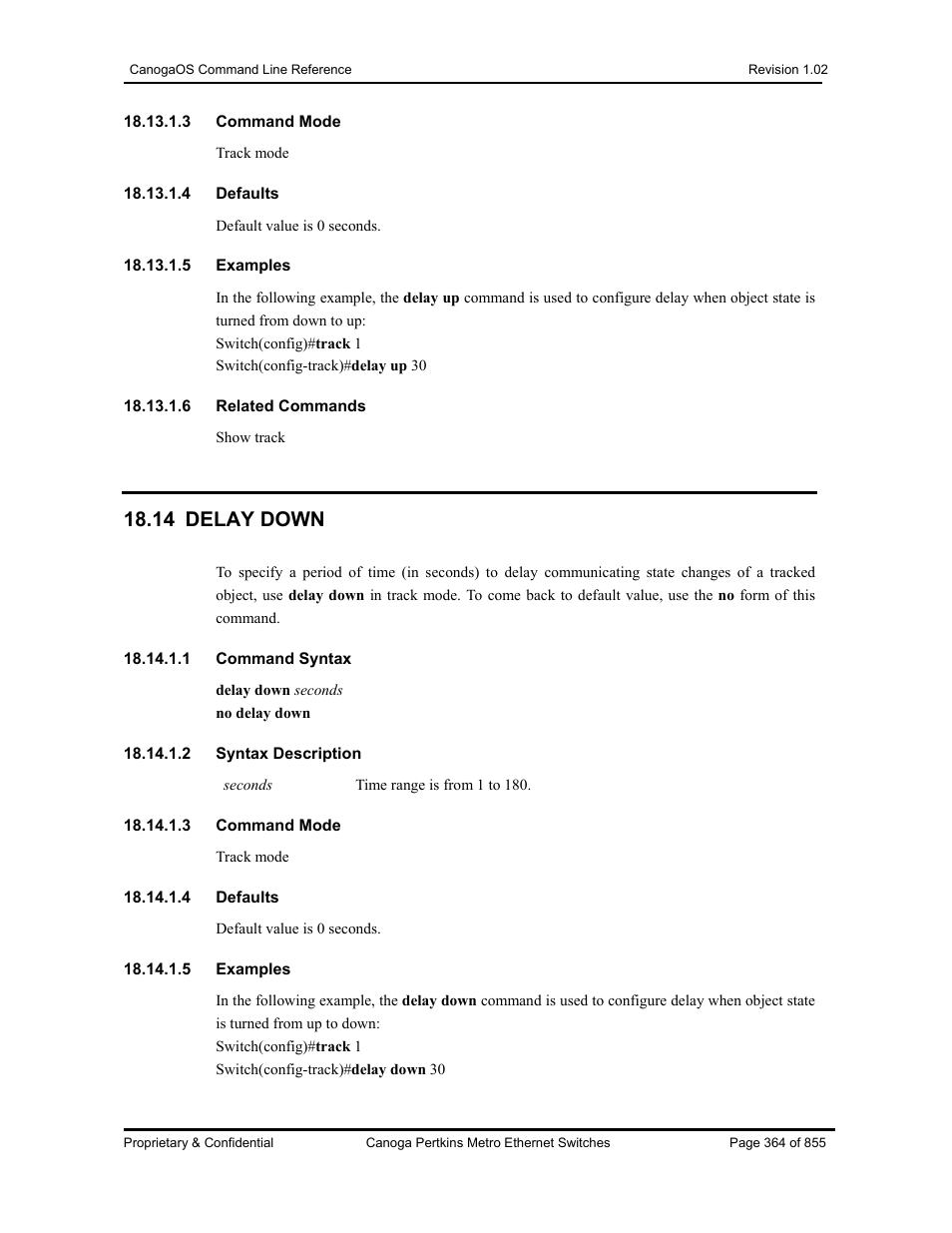 14 delay down | CANOGA PERKINS CanogaOS Command Reference User Manual | Page 364 / 855