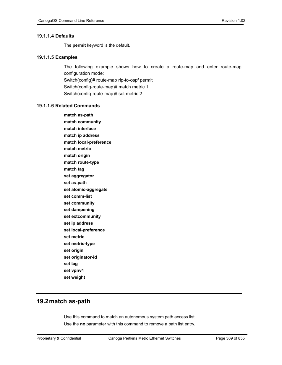 2 match as-path | CANOGA PERKINS CanogaOS Command Reference User Manual | Page 369 / 855