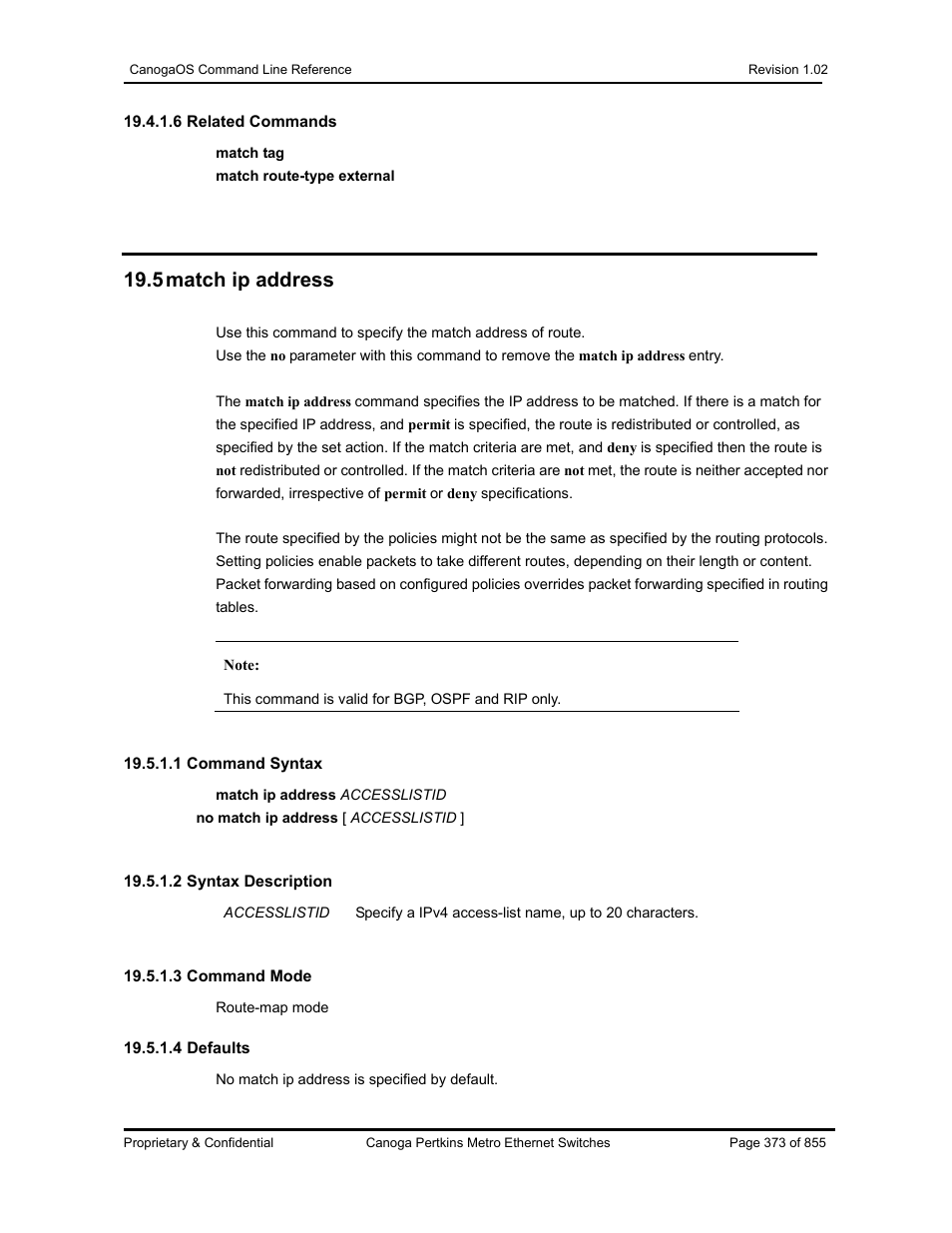 5 match ip address | CANOGA PERKINS CanogaOS Command Reference User Manual | Page 373 / 855