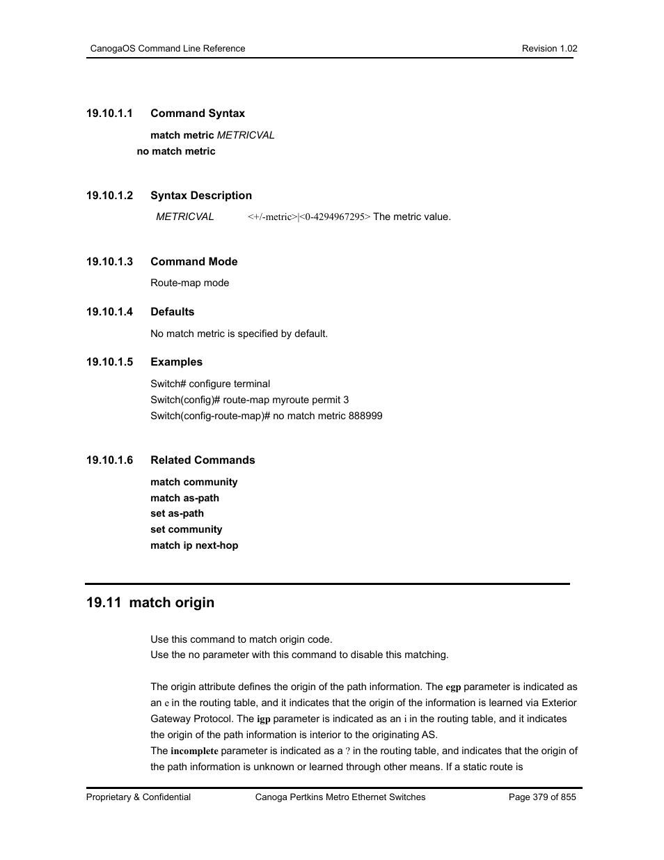 11 match origin | CANOGA PERKINS CanogaOS Command Reference User Manual | Page 379 / 855