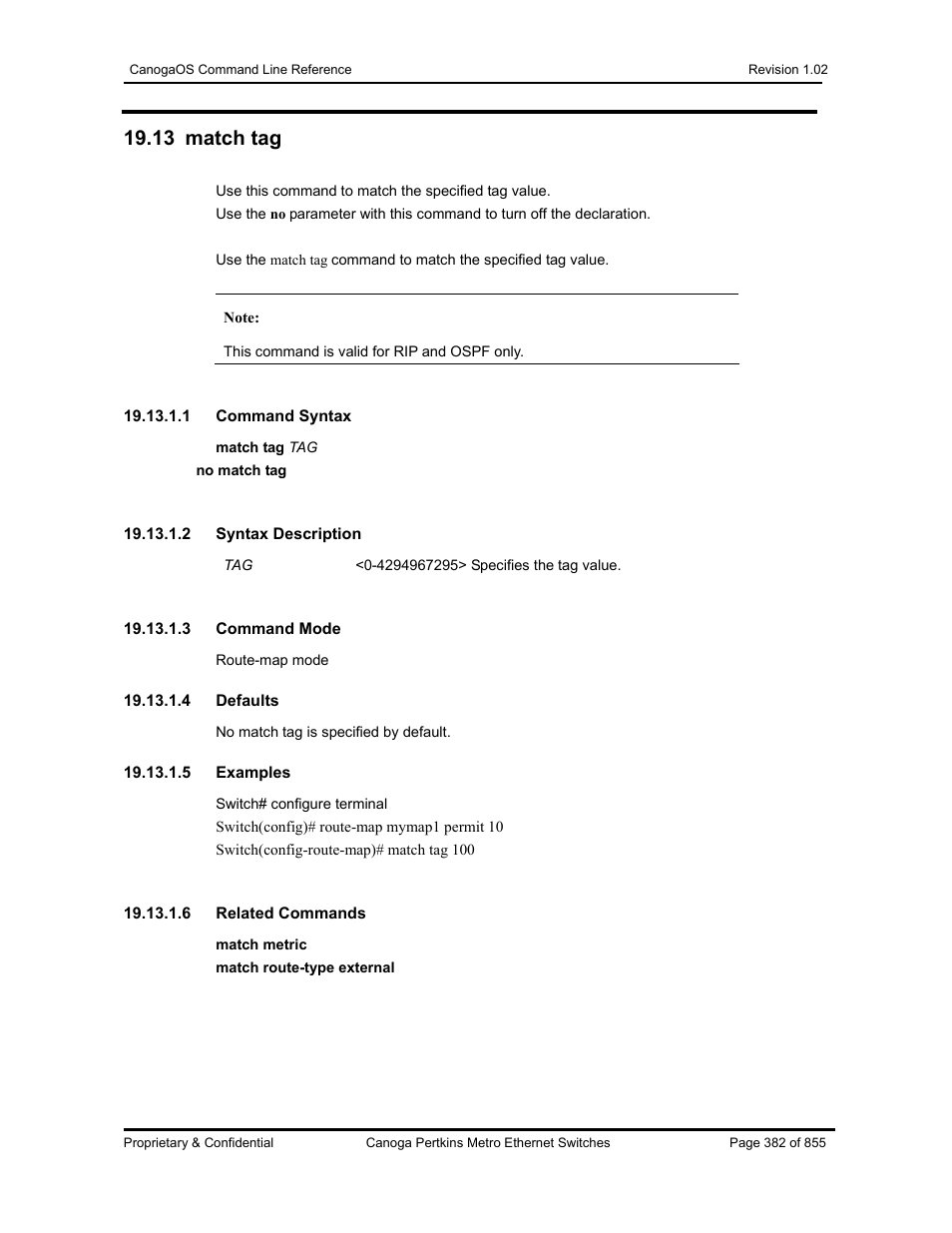 13 match tag | CANOGA PERKINS CanogaOS Command Reference User Manual | Page 382 / 855