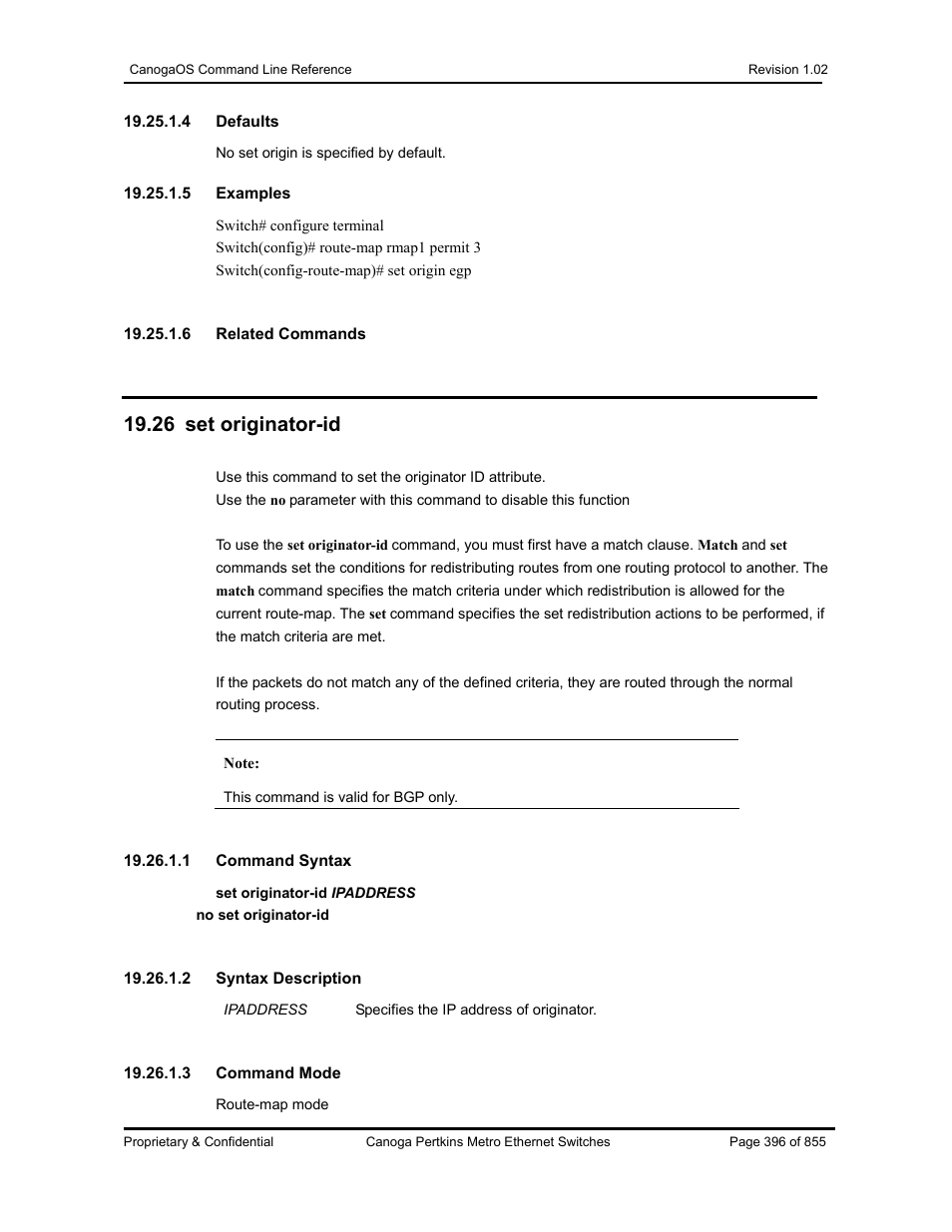 26 set originator-id | CANOGA PERKINS CanogaOS Command Reference User Manual | Page 396 / 855