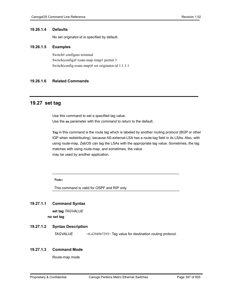 27 set tag | CANOGA PERKINS CanogaOS Command Reference User Manual | Page 397 / 855