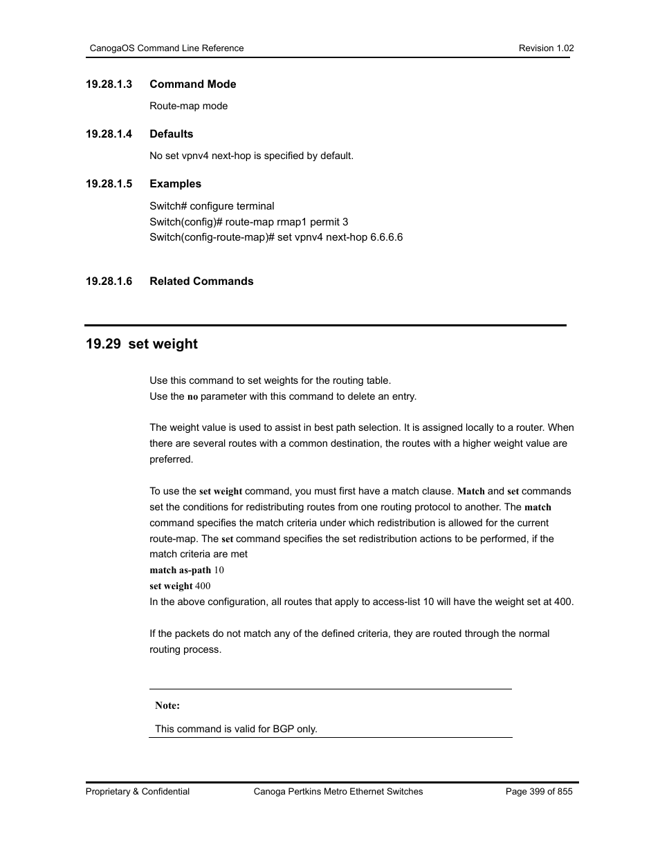 29 set weight | CANOGA PERKINS CanogaOS Command Reference User Manual | Page 399 / 855