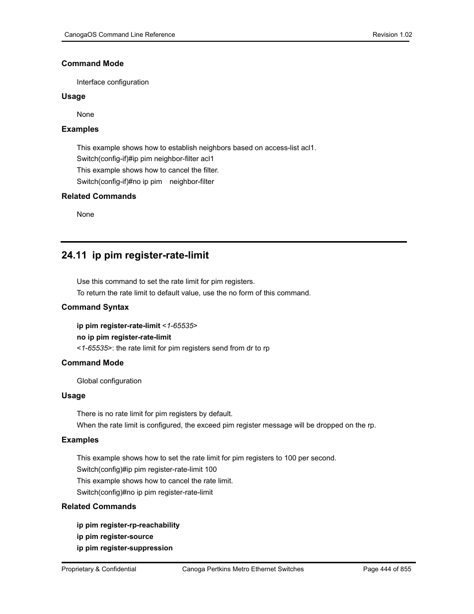 11 ip pim register-rate-limit | CANOGA PERKINS CanogaOS Command Reference User Manual | Page 444 / 855