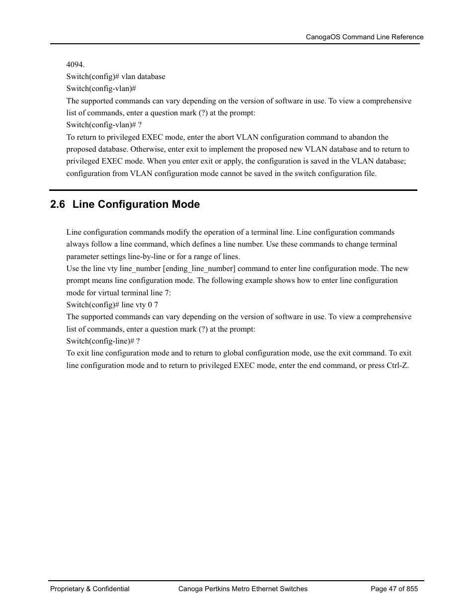 6 line configuration mode | CANOGA PERKINS CanogaOS Command Reference User Manual | Page 47 / 855