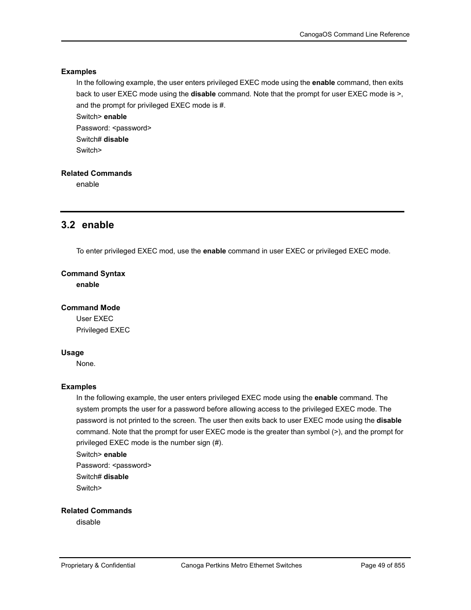 2 enable | CANOGA PERKINS CanogaOS Command Reference User Manual | Page 49 / 855