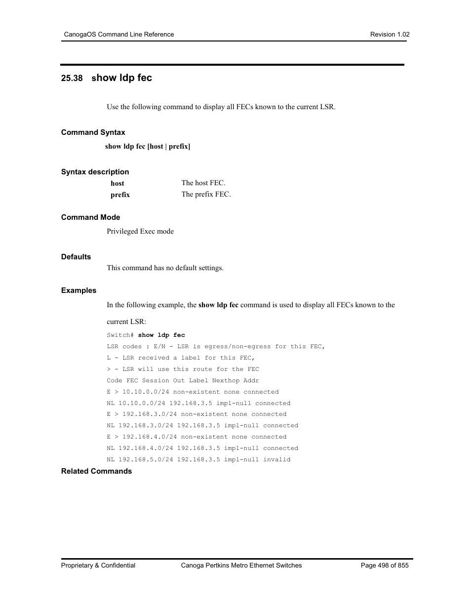 How ldp fec | CANOGA PERKINS CanogaOS Command Reference User Manual | Page 498 / 855