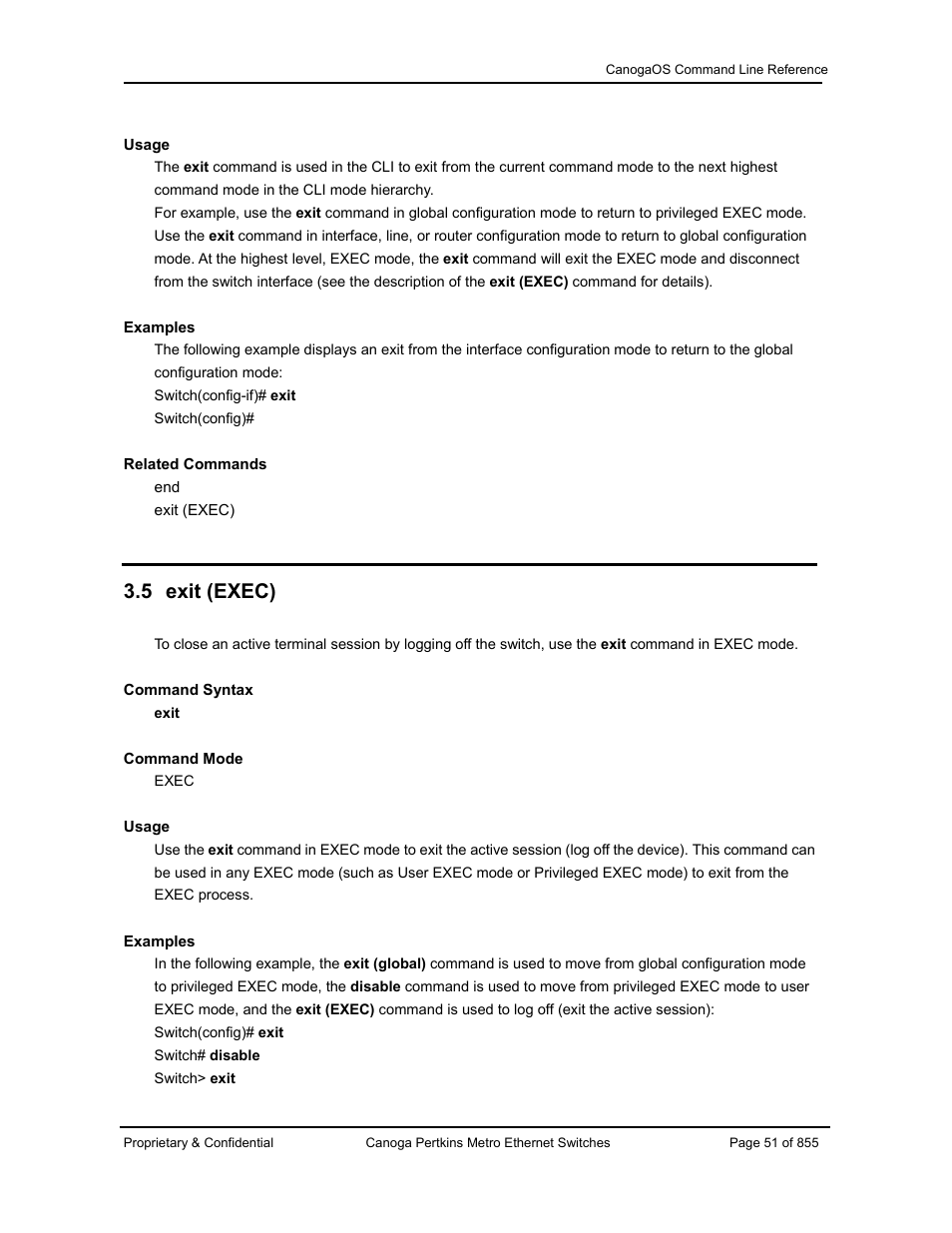 5 exit (exec) | CANOGA PERKINS CanogaOS Command Reference User Manual | Page 51 / 855