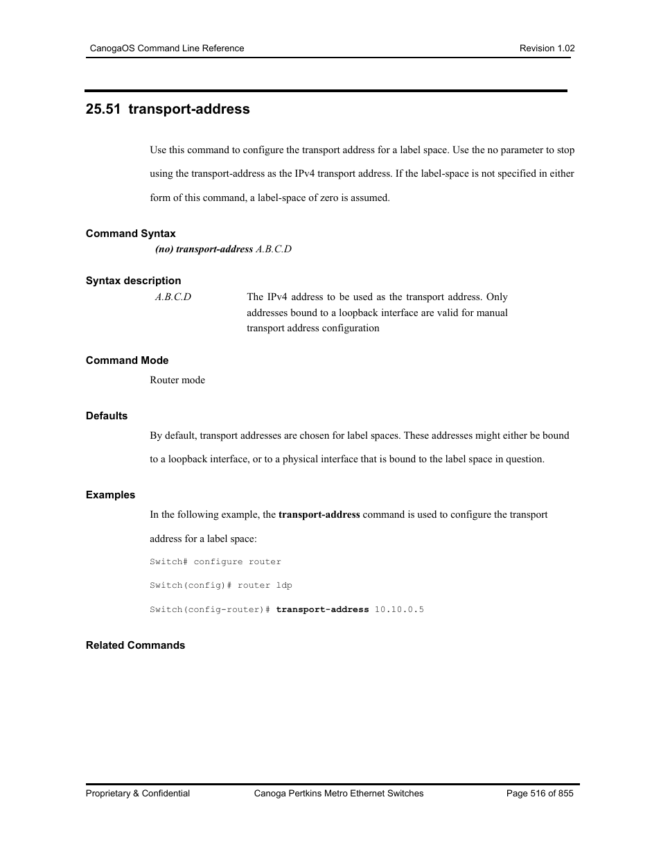 51 transport-address | CANOGA PERKINS CanogaOS Command Reference User Manual | Page 516 / 855