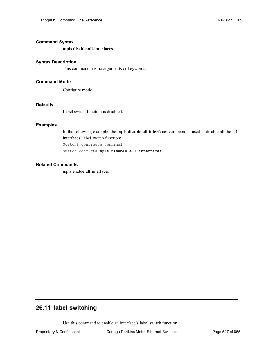 11 label-switching | CANOGA PERKINS CanogaOS Command Reference User Manual | Page 527 / 855