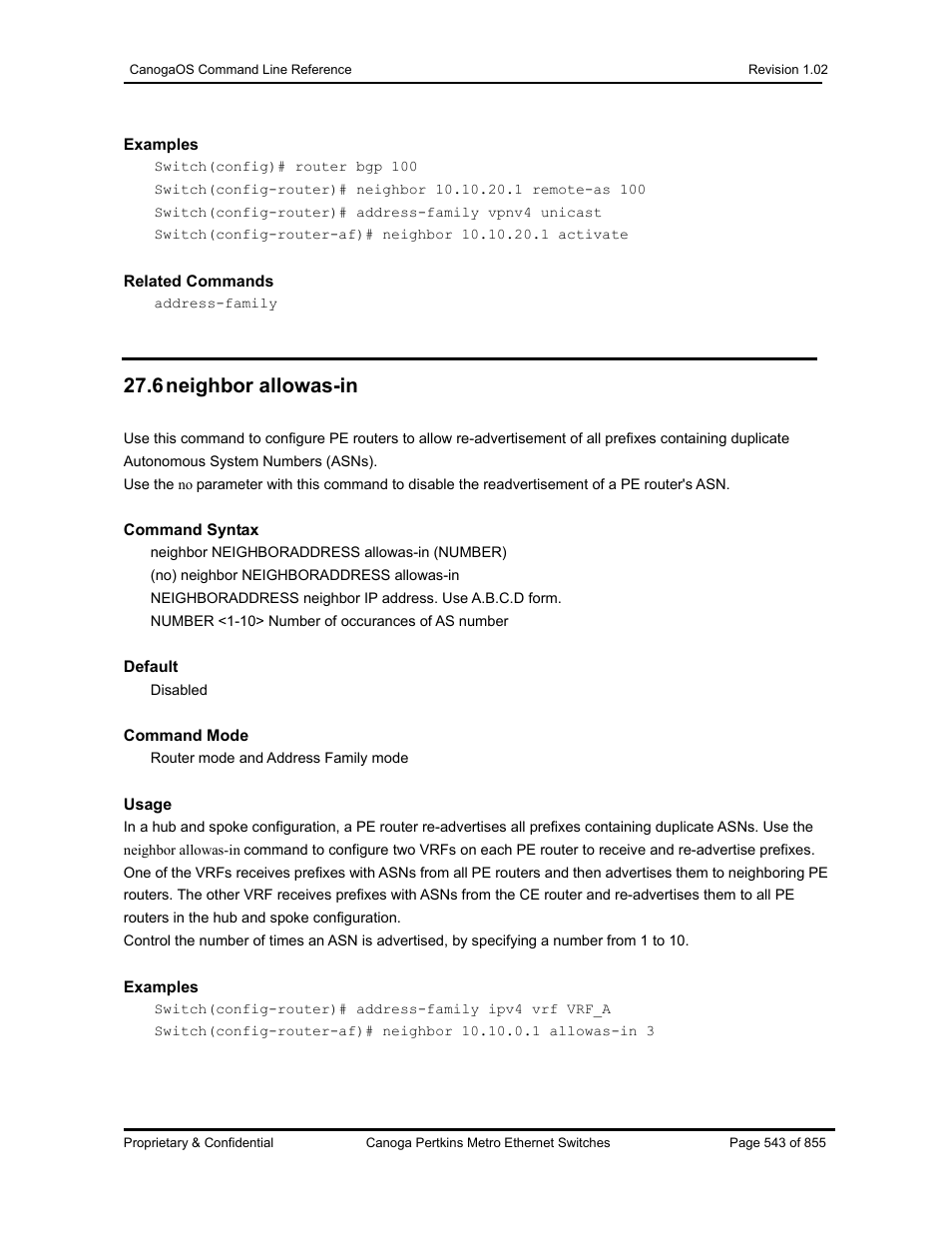 6 neighbor allowas-in | CANOGA PERKINS CanogaOS Command Reference User Manual | Page 543 / 855