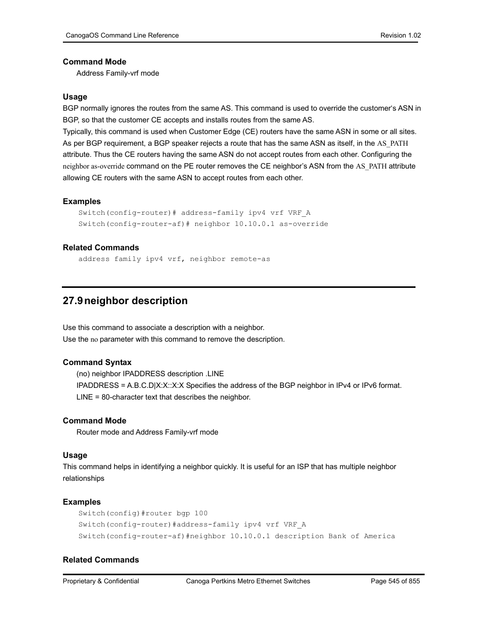 9 neighbor description | CANOGA PERKINS CanogaOS Command Reference User Manual | Page 545 / 855