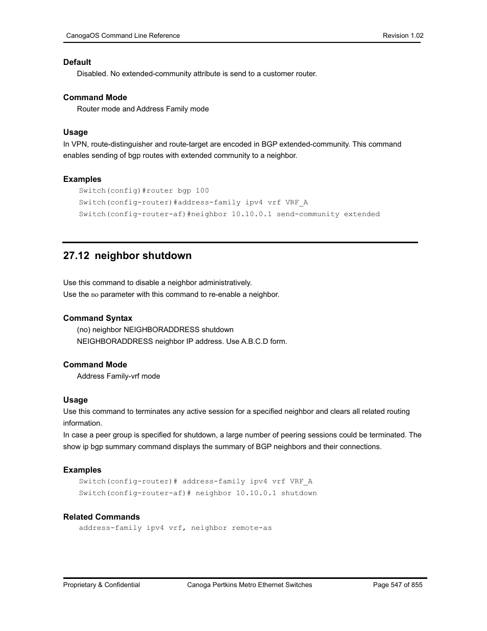 12 neighbor shutdown | CANOGA PERKINS CanogaOS Command Reference User Manual | Page 547 / 855