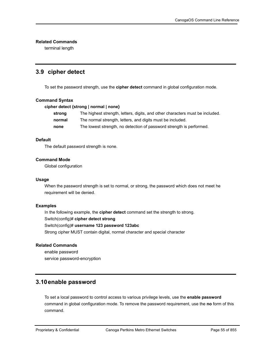 9 cipher detect, 10 enable password | CANOGA PERKINS CanogaOS Command Reference User Manual | Page 55 / 855