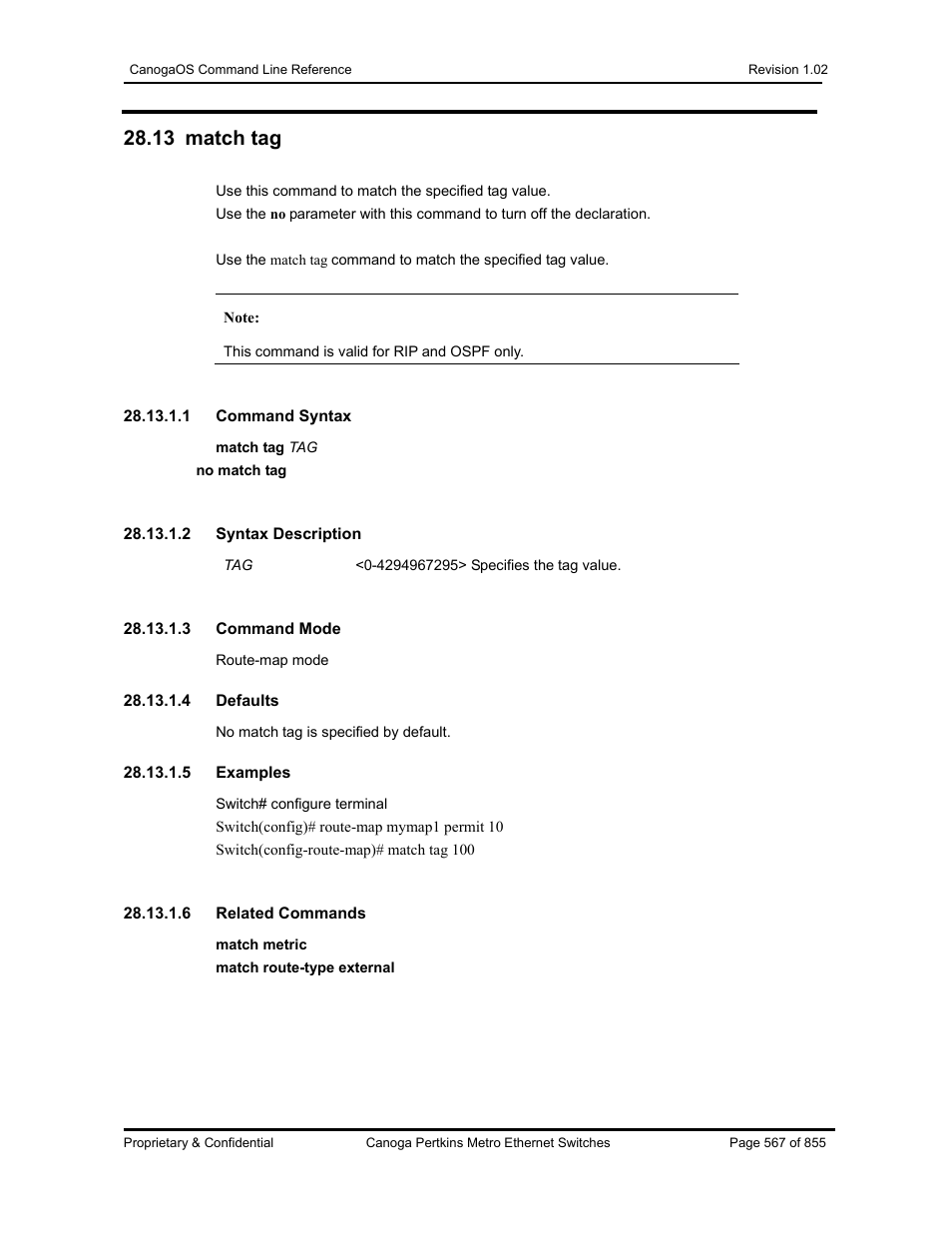 13 match tag | CANOGA PERKINS CanogaOS Command Reference User Manual | Page 567 / 855