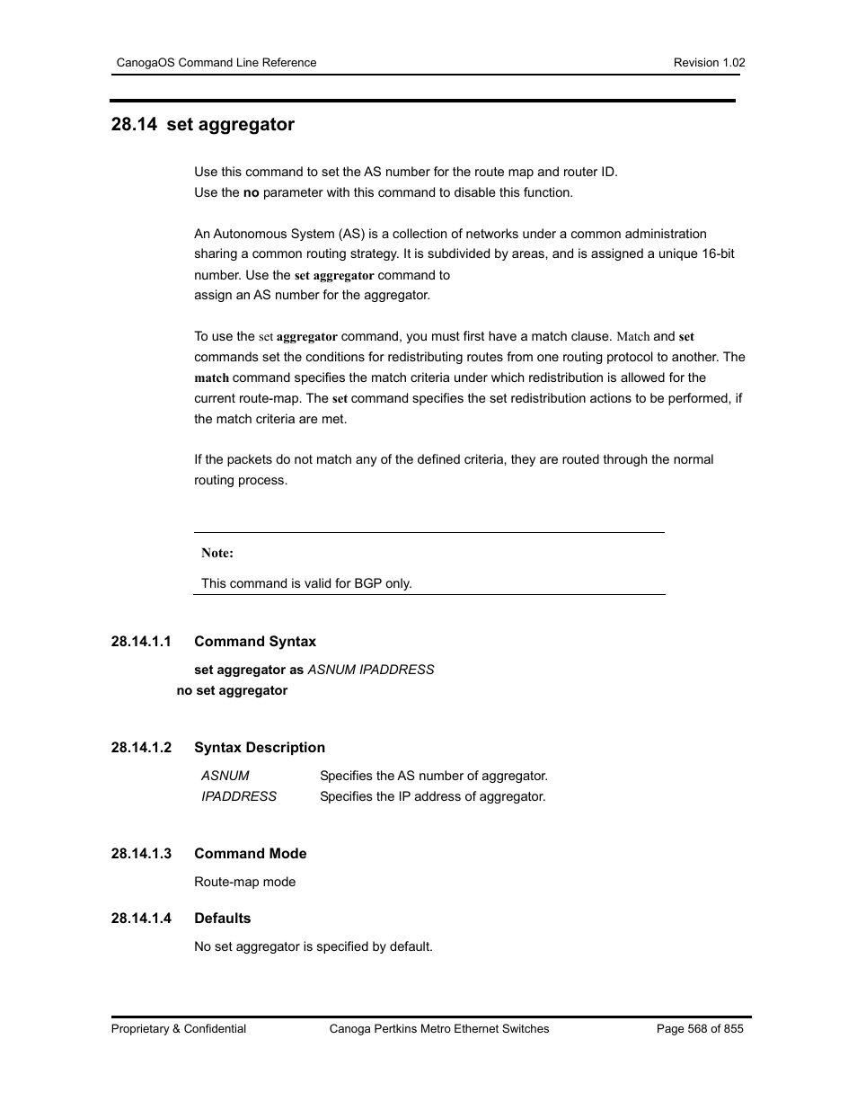 14 set aggregator | CANOGA PERKINS CanogaOS Command Reference User Manual | Page 568 / 855