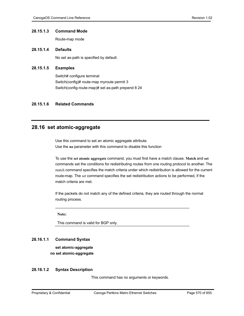 16 set atomic-aggregate | CANOGA PERKINS CanogaOS Command Reference User Manual | Page 570 / 855