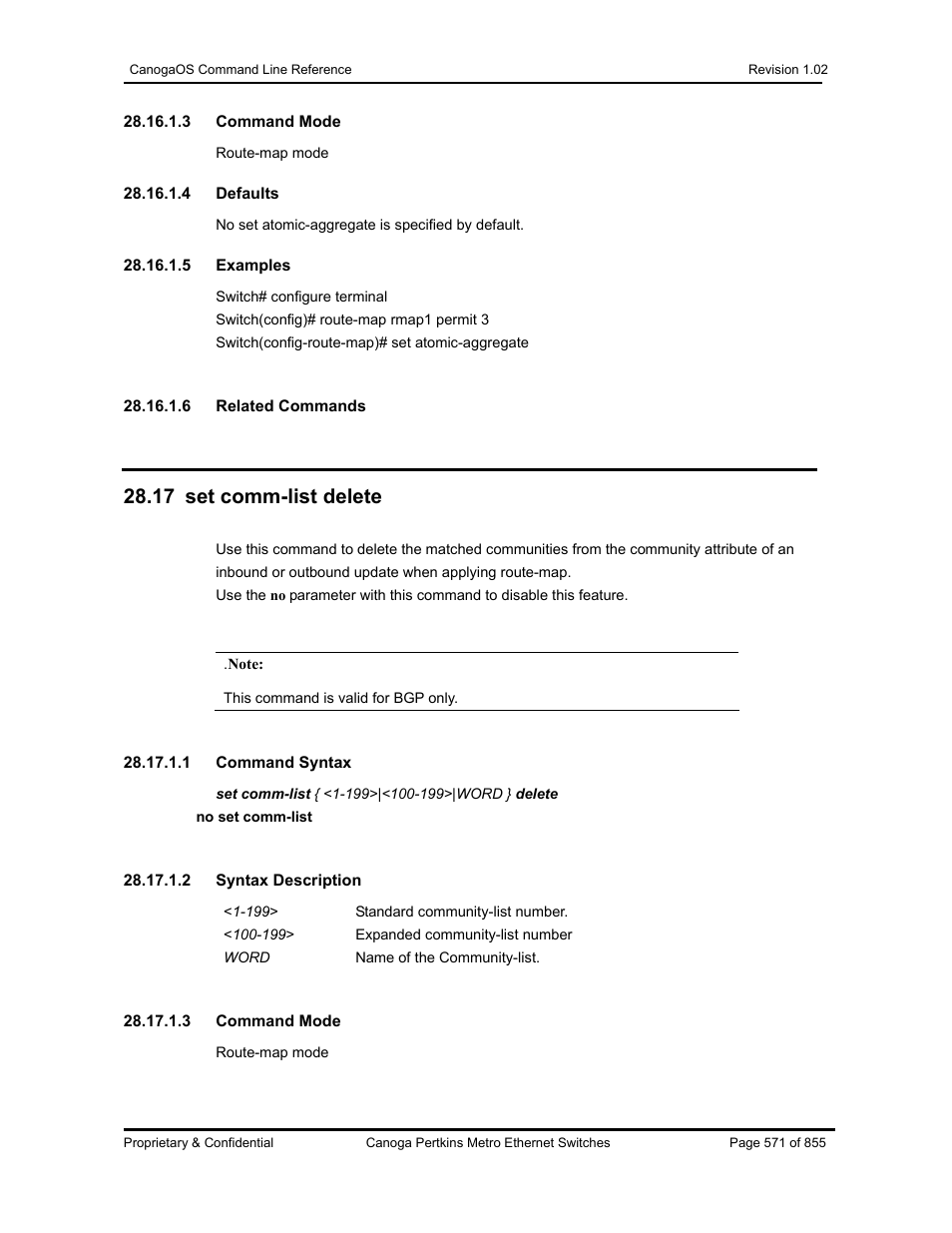 17 set comm-list delete | CANOGA PERKINS CanogaOS Command Reference User Manual | Page 571 / 855