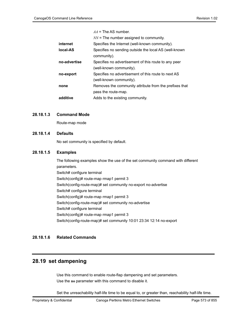 19 set dampening | CANOGA PERKINS CanogaOS Command Reference User Manual | Page 573 / 855