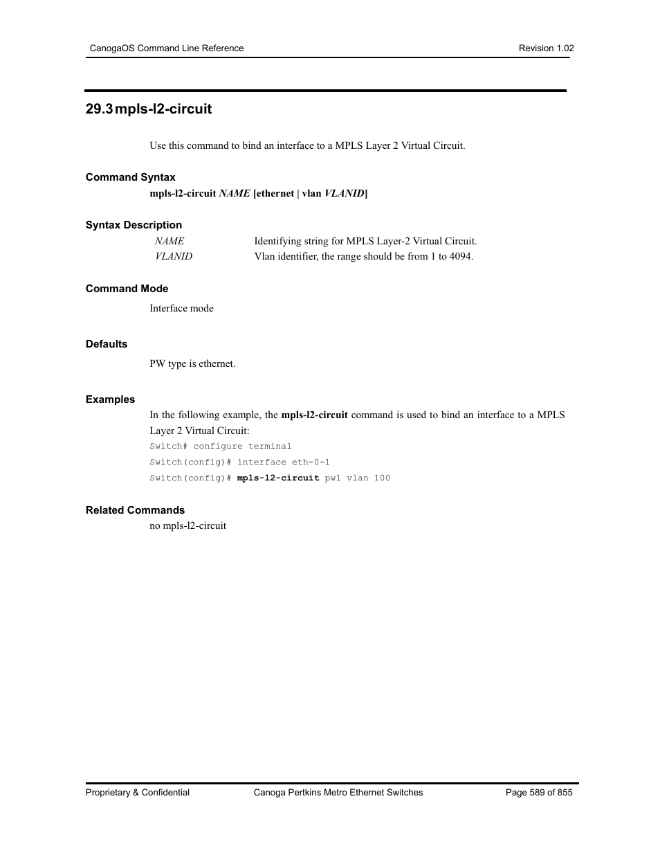 3 mpls-l2-circuit | CANOGA PERKINS CanogaOS Command Reference User Manual | Page 589 / 855