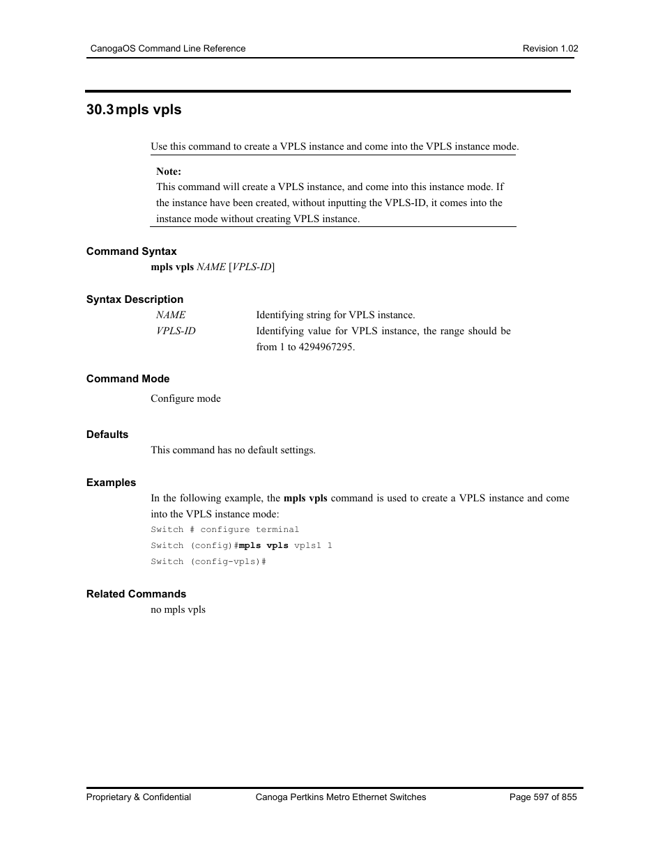 3 mpls vpls | CANOGA PERKINS CanogaOS Command Reference User Manual | Page 597 / 855