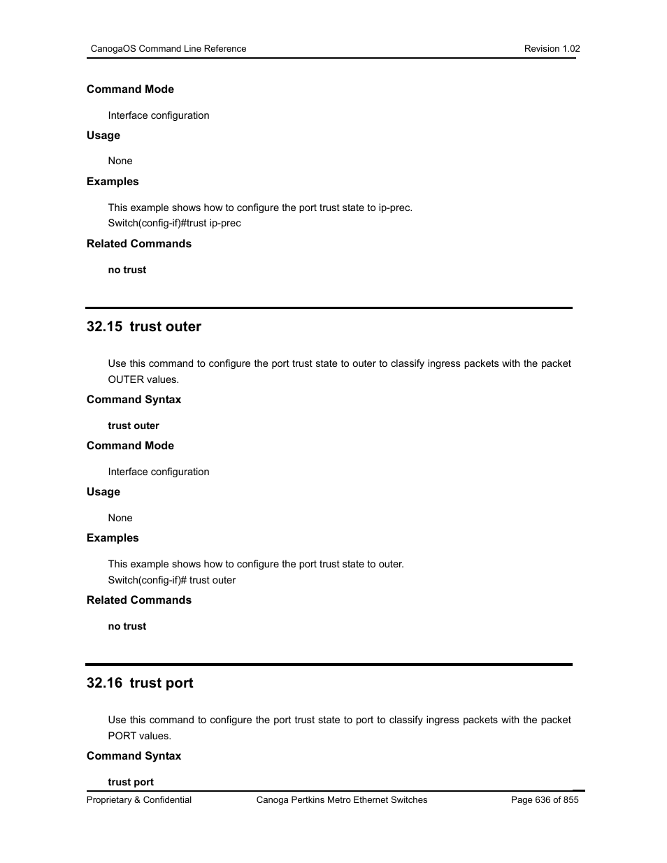 15 trust outer, 16 trust port | CANOGA PERKINS CanogaOS Command Reference User Manual | Page 636 / 855