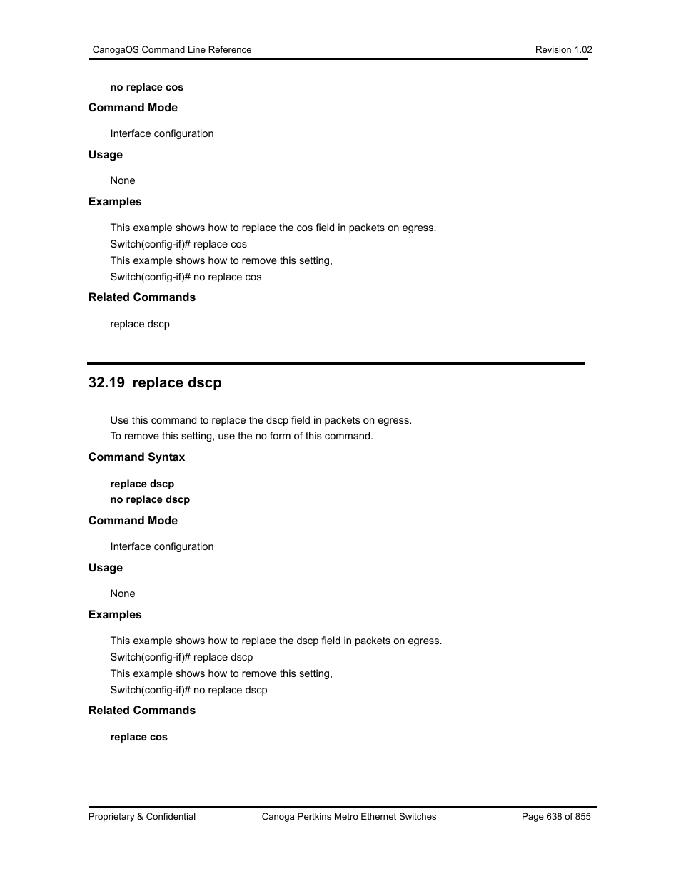 19 replace dscp | CANOGA PERKINS CanogaOS Command Reference User Manual | Page 638 / 855