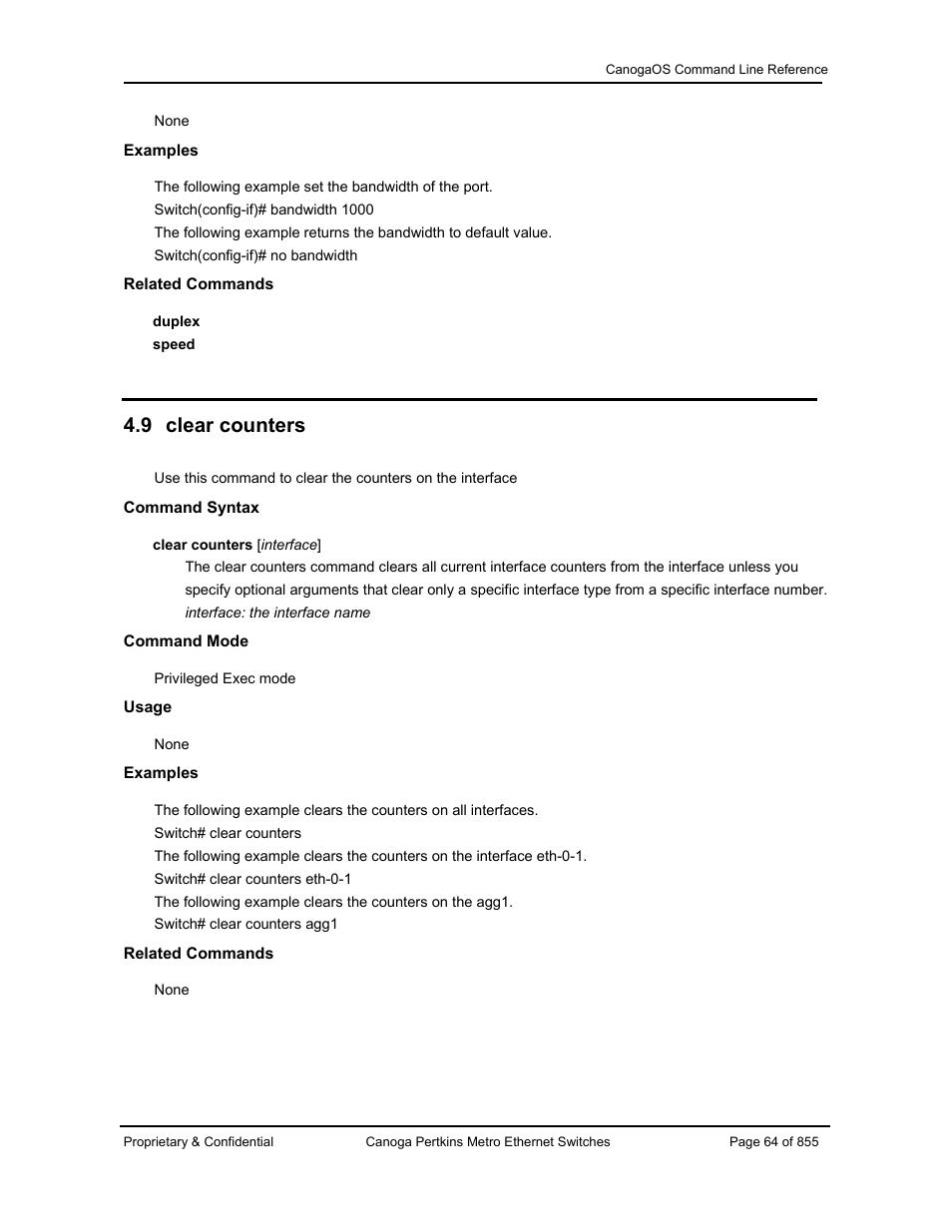 9 clear counters | CANOGA PERKINS CanogaOS Command Reference User Manual | Page 64 / 855