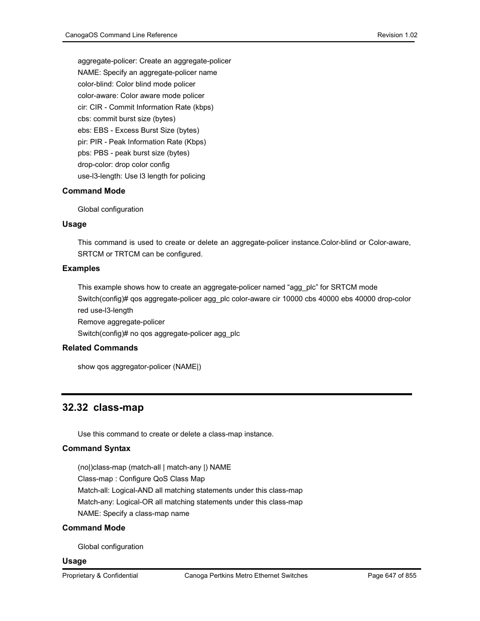 32 class-map | CANOGA PERKINS CanogaOS Command Reference User Manual | Page 647 / 855