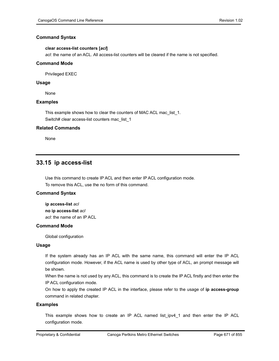 15 ip access-list | CANOGA PERKINS CanogaOS Command Reference User Manual | Page 671 / 855