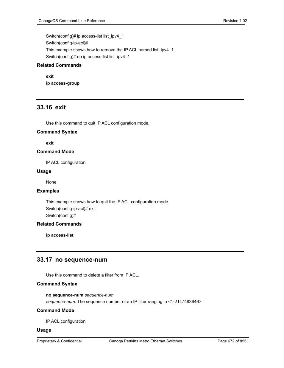 16 exit, 17 no sequence-num | CANOGA PERKINS CanogaOS Command Reference User Manual | Page 672 / 855