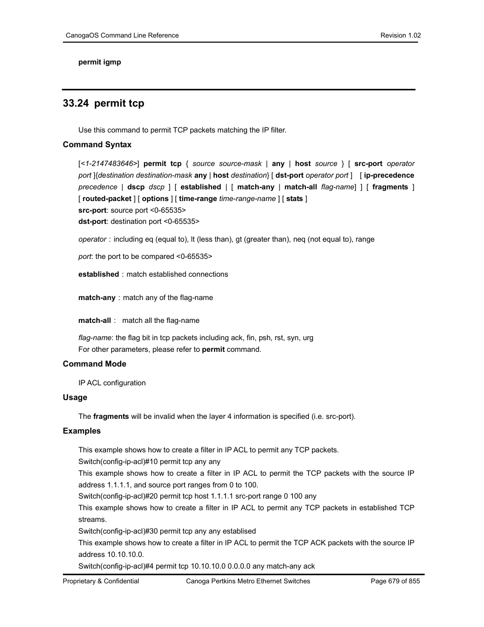 24 permit tcp | CANOGA PERKINS CanogaOS Command Reference User Manual | Page 679 / 855