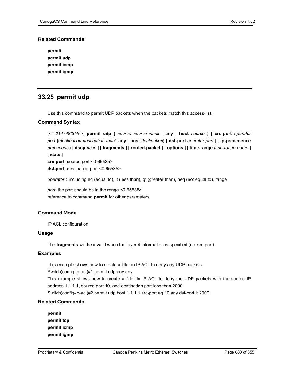 25 permit udp | CANOGA PERKINS CanogaOS Command Reference User Manual | Page 680 / 855