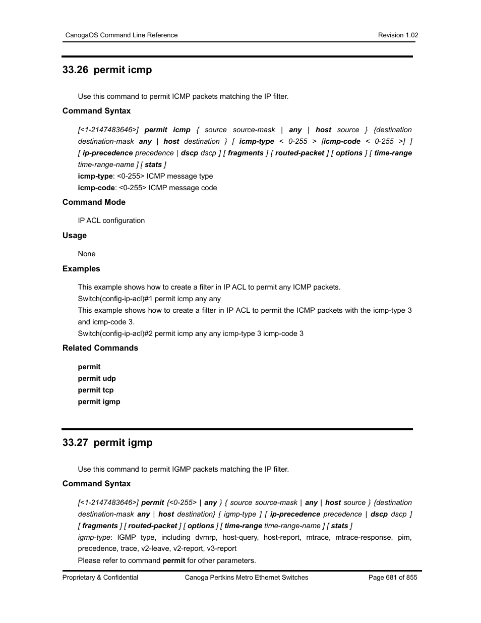 26 permit icmp, 27 permit igmp | CANOGA PERKINS CanogaOS Command Reference User Manual | Page 681 / 855