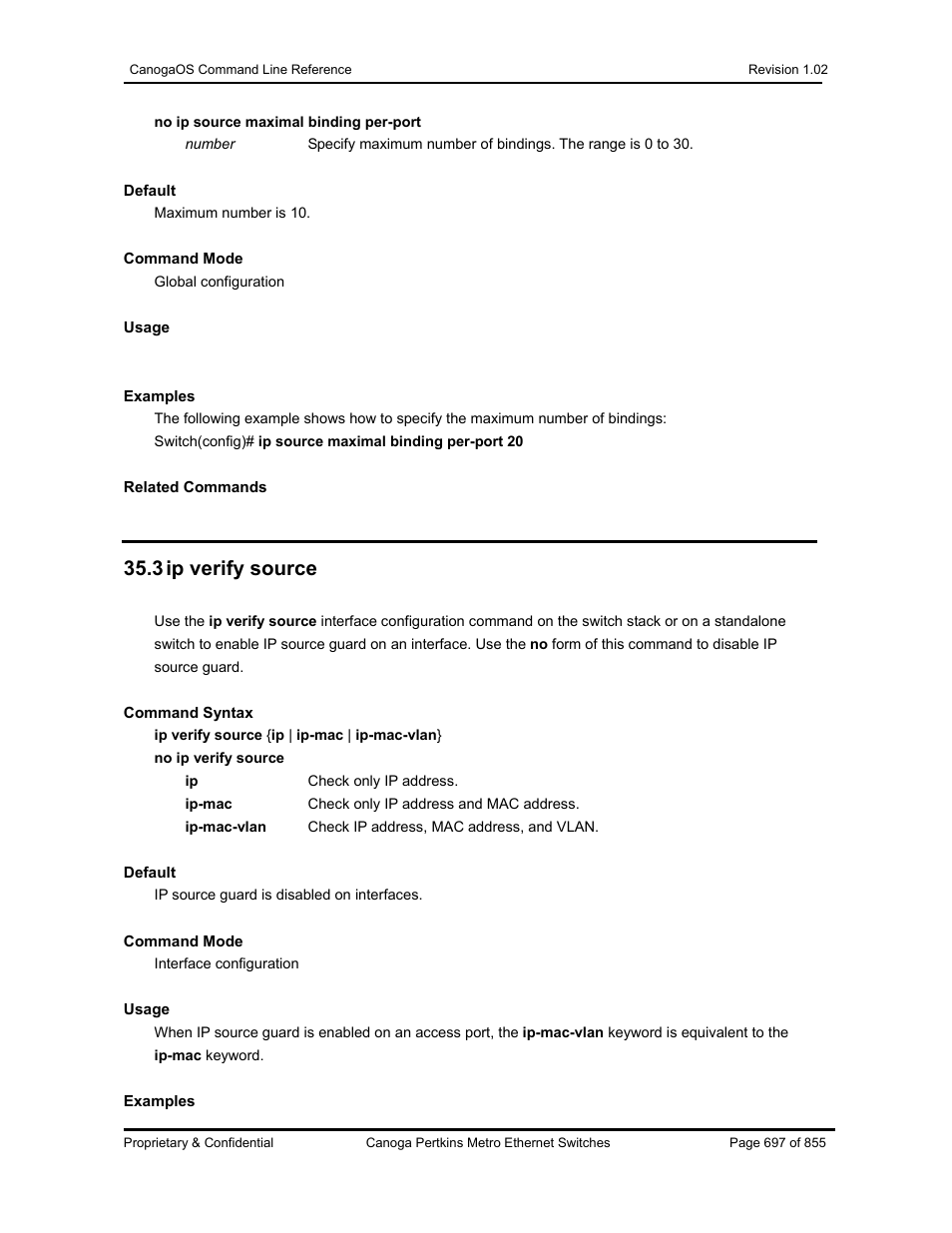 3 ip verify source | CANOGA PERKINS CanogaOS Command Reference User Manual | Page 697 / 855