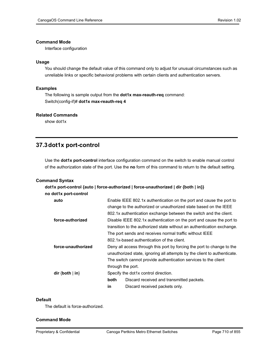 3 dot1x port-control | CANOGA PERKINS CanogaOS Command Reference User Manual | Page 710 / 855