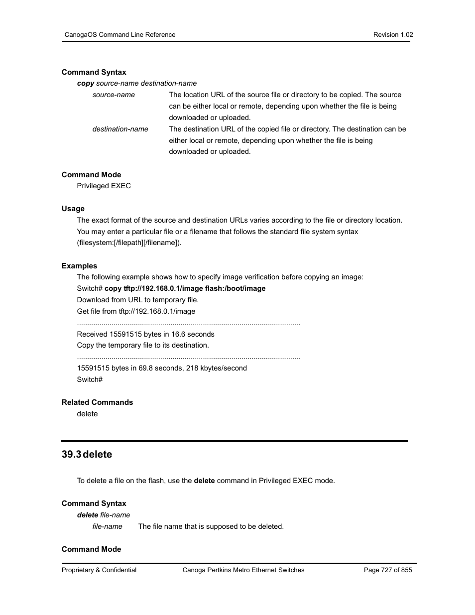 3 delete | CANOGA PERKINS CanogaOS Command Reference User Manual | Page 727 / 855