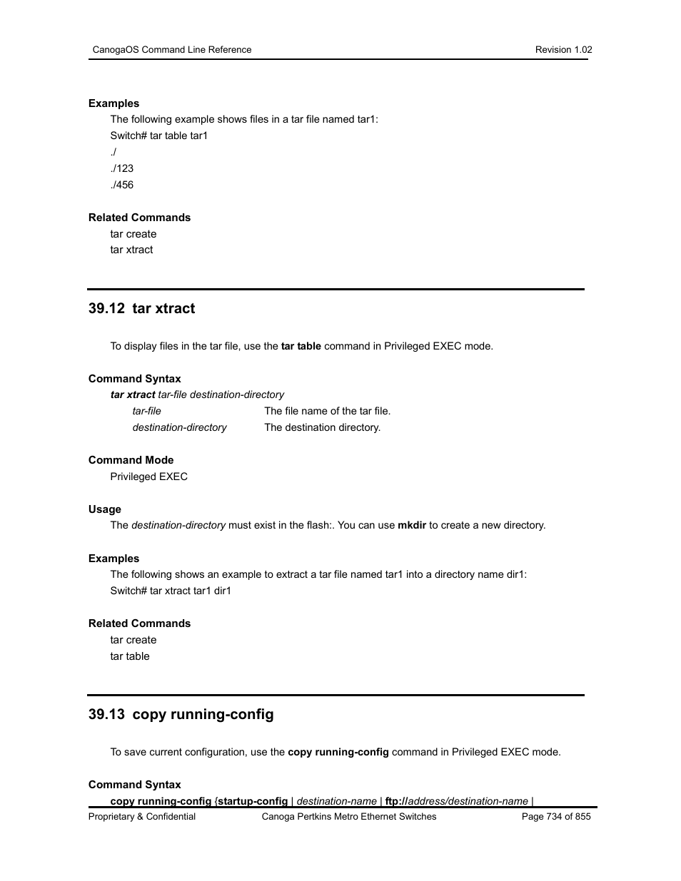 12 tar xtract, 13 copy running-config | CANOGA PERKINS CanogaOS Command Reference User Manual | Page 734 / 855