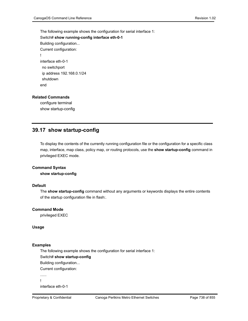 17 show startup-config | CANOGA PERKINS CanogaOS Command Reference User Manual | Page 738 / 855