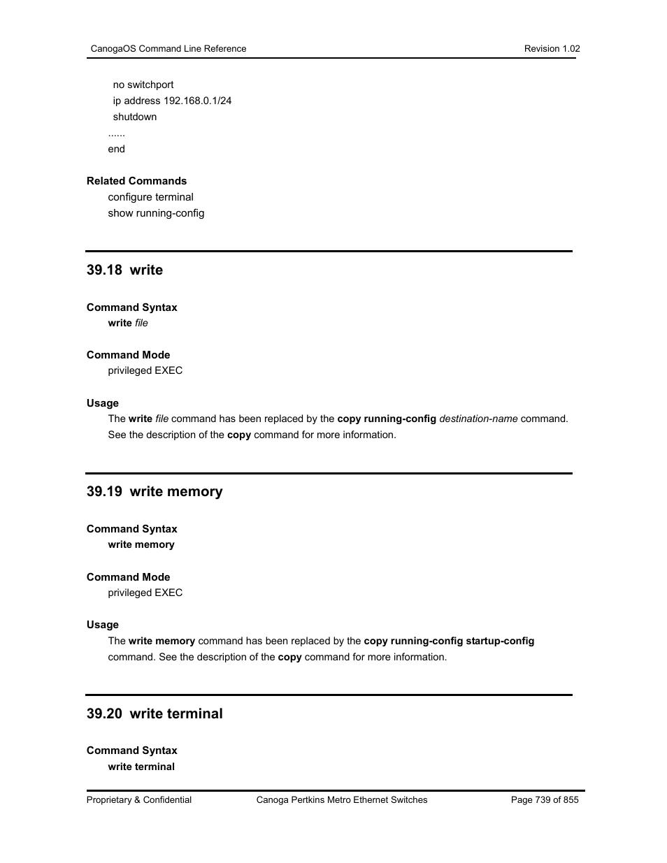 18 write, 20 write terminal | CANOGA PERKINS CanogaOS Command Reference User Manual | Page 739 / 855