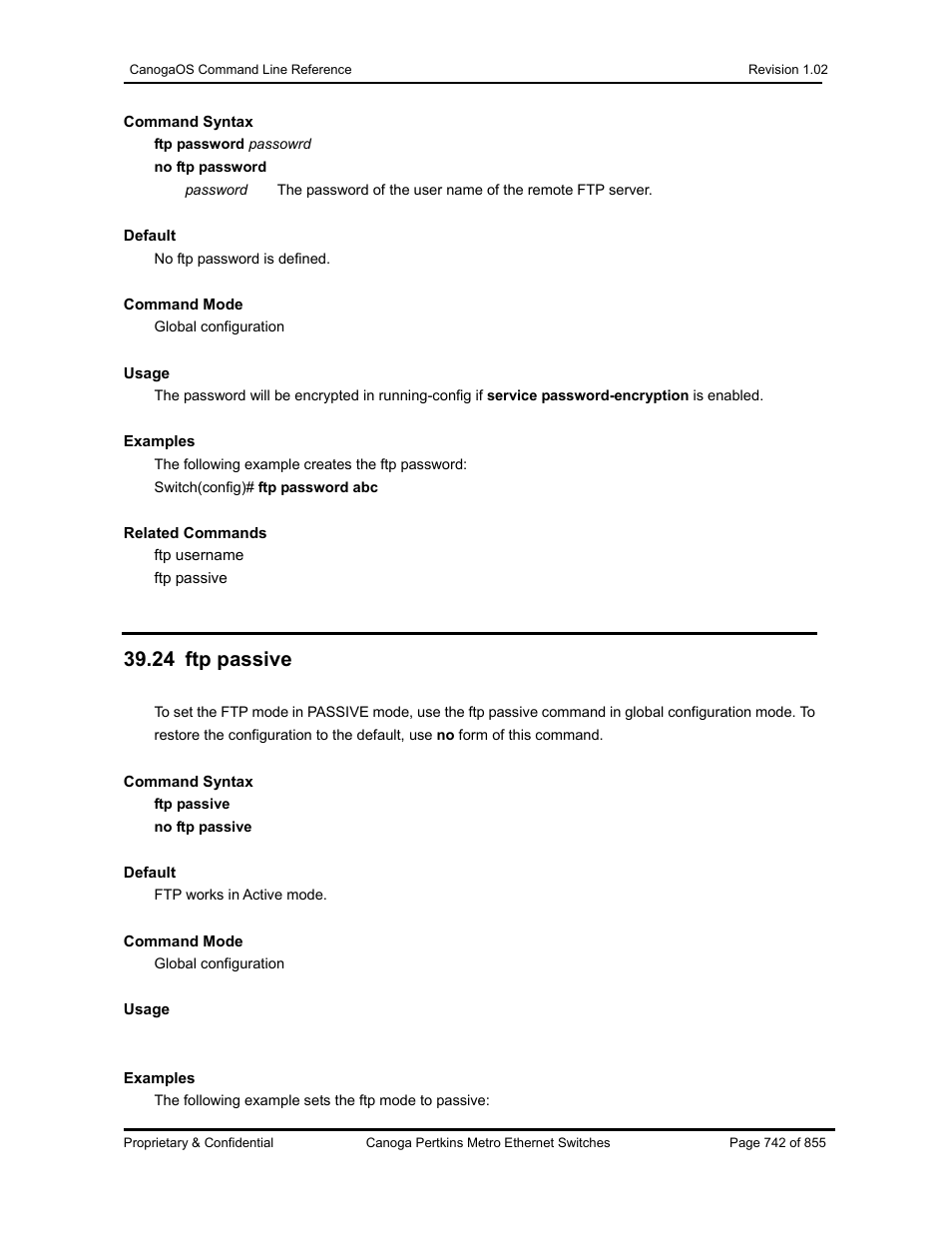 24 ftp passive | CANOGA PERKINS CanogaOS Command Reference User Manual | Page 742 / 855