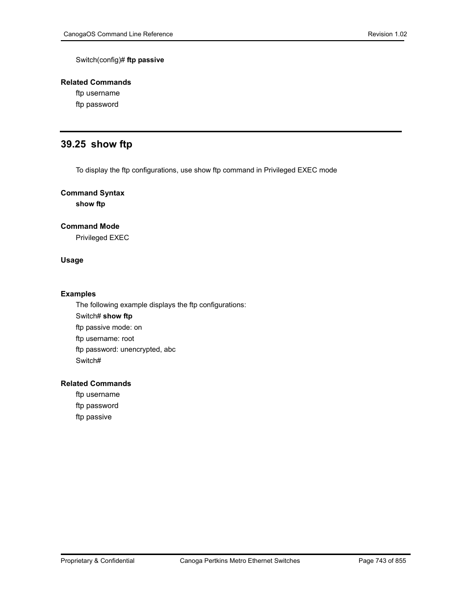 25 show ftp | CANOGA PERKINS CanogaOS Command Reference User Manual | Page 743 / 855